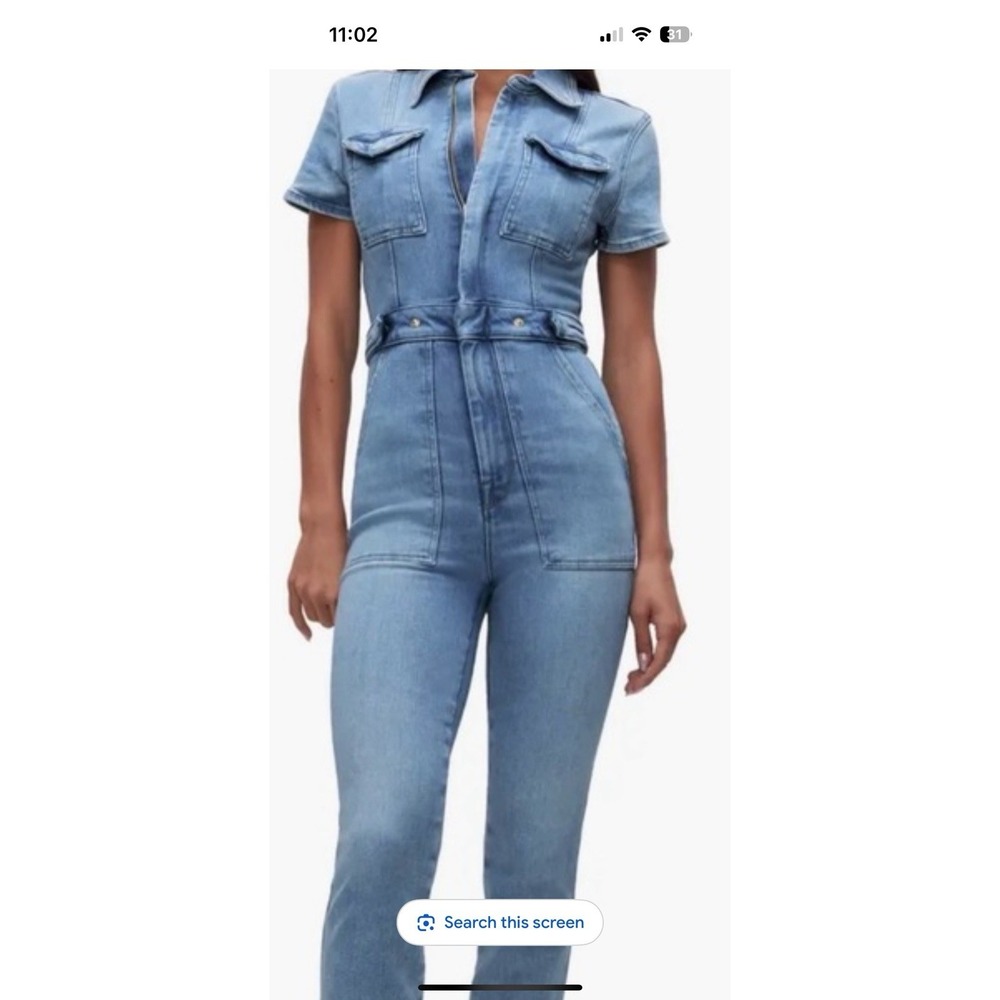 NWT Good American Fit For Success Women's Denim Blue Jumpsuit Adj. Waist Zip Med